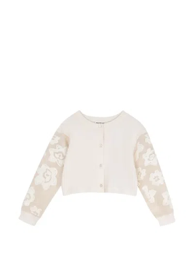 Billieblush Kids' Floral-intarsia Knitted Cardigan In Neutral