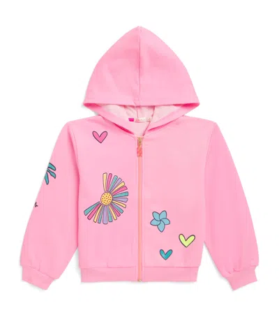 Billieblush Kids' Flower Print Zip-up Hoodie In Pink
