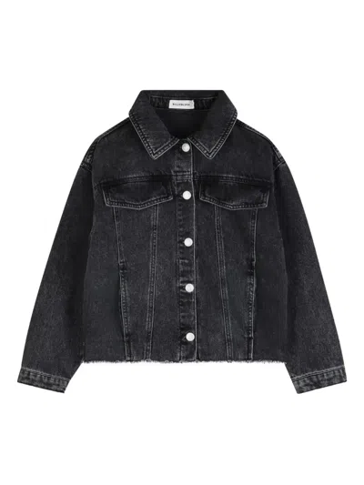 Billieblush Kids' Frayed-hem Denim Jacket In Black