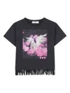 Billieblush Fringed Graphic T-shirt In Black