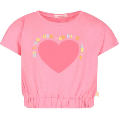Billieblush Kids' Fuchsia Crop T-shirt For Girl With Heart And Logo