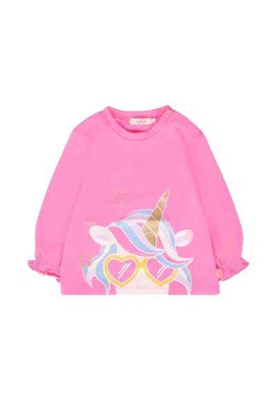 Billieblush Fuchsia T-shirt For Baby Girl With Unicorn In Pink
