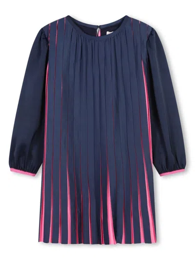 Billieblush Kids' Fully Pleated Long-sleeve Dress In Blue