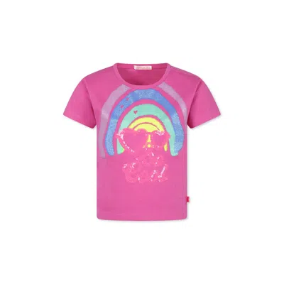Billieblush Kids' Fuxhsia T-shirt For Girl With Rainbow In Fuchsia