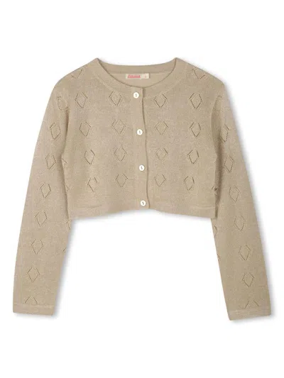 Billieblush Kids' Geometric-pattern Cardigan In Light Gold
