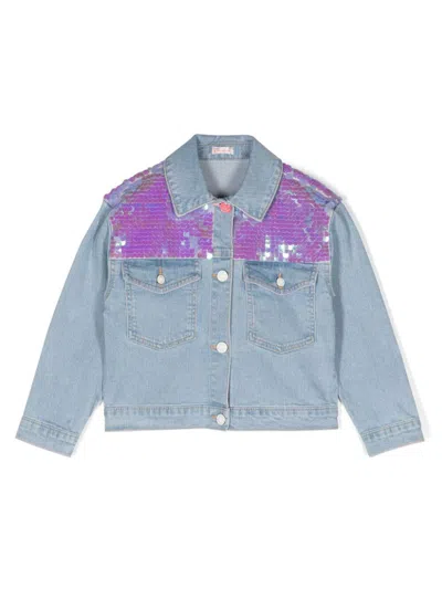 Billieblush Kids' Sequin-detailed Denim Jacket In Gray