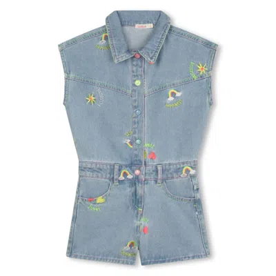 Billieblush Kids' Girls Allover Flower Embroidery Denim Shortall In Blue
