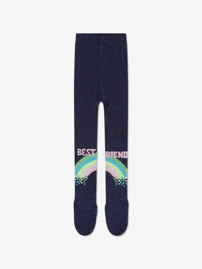 Billieblush Kids' Girls Sparkly Blue Cotton Rainbow Tights In Navy Blue