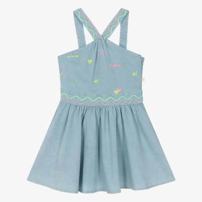 Billieblush Kids' Girls Blue Cotton Embroidered Dress