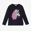 Billieblush Blue T-shirt For Girl With Unicorn In Blue