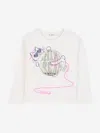 Billieblush Girls Cat Print Long Sleeve T-shirt In White