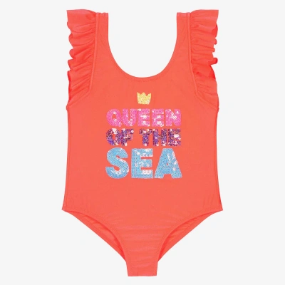 Billieblush Kids' Girls Coral Orange Ruffle Swimsuit