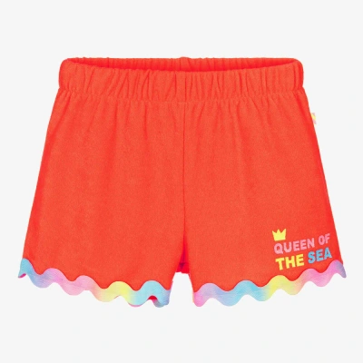 Billieblush Kids' Girls Coral Orange Towelling Shorts In Red