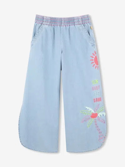 Billieblush Kids' Girls Embroidered Denim Trousers In Blue