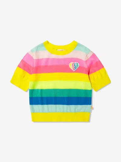 Billieblush Kids' Logo-patch Striped Knit-cotton T-shirt In White