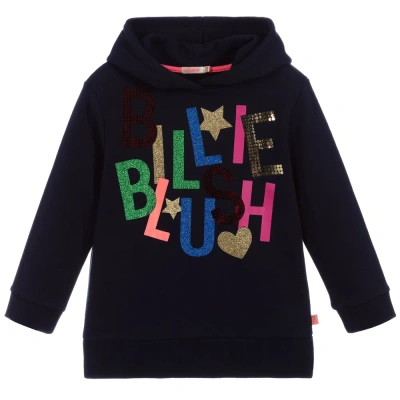 Billieblush Babies' Girls Navy Blue Cotton Logo Hoodie In Black