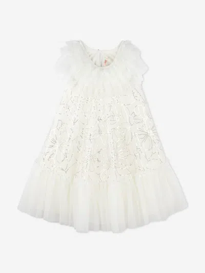 Billieblush Kids' Girls Sequin Flower Tulle Dress In White