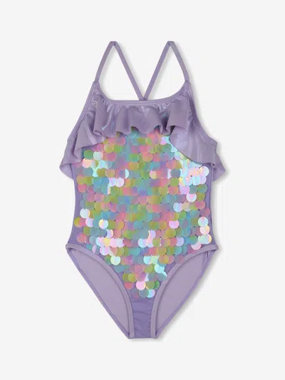 Billieblush Kids' Girls Sequin Ruffle Swimsuit In Purple