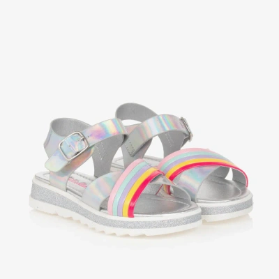 Billieblush Kids' Girls Silver & Rainbow Faux Leather Sandals In Grey