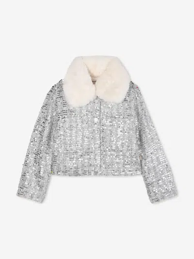 Billieblush Kids'  Girls Tweed Sequin Jacket In Silver