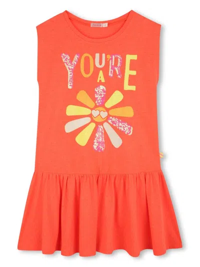 Billieblush Kids' Glitter Print Dress In Orange