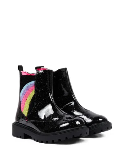 Billieblush Kids' Glitter-effect Rainbow-elastic Ankle Boots In Black