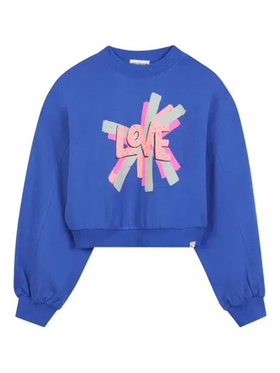 Billieblush Kids' Graphic-print Cropped Sweatshirt In Blue