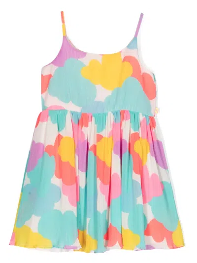 Billieblush Kids' Graphic-print Plissé Dress In Blue