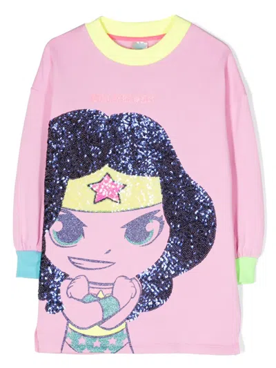 Billieblush Kids' Graphic-print Sequin-embellished Dress In Pink