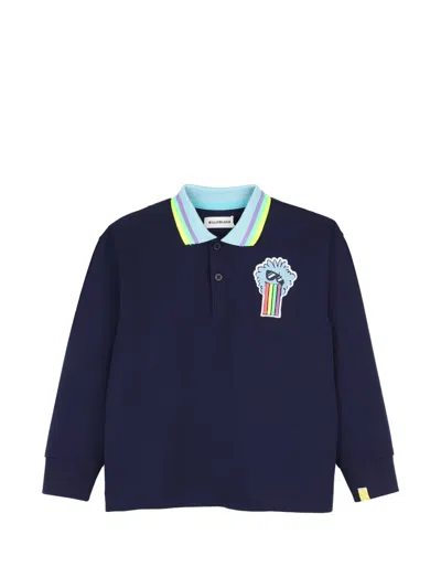 Billieblush Kids' Graphic-patch Long-sleeve Polo Shirt In Blue