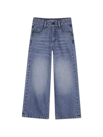 Billieblush Kids' Graphic-patch Wide-leg Jeans In Blue
