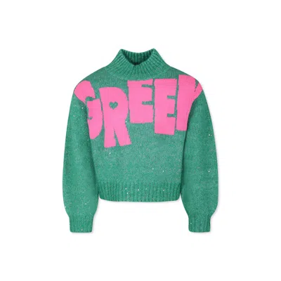 Billieblush Kids' Green Turtleneck For Girl With Writing