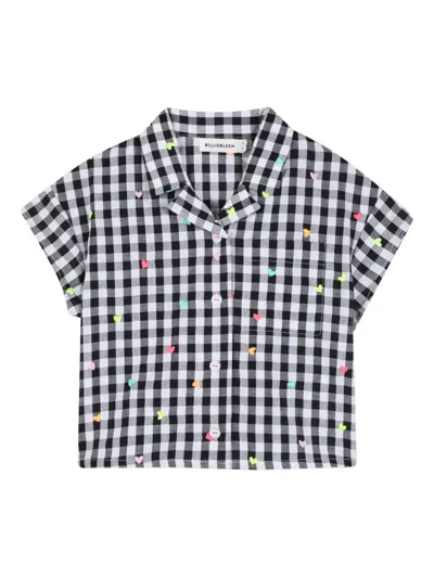 Billieblush Kids' Heart-embellished Checkered Shirt In Black