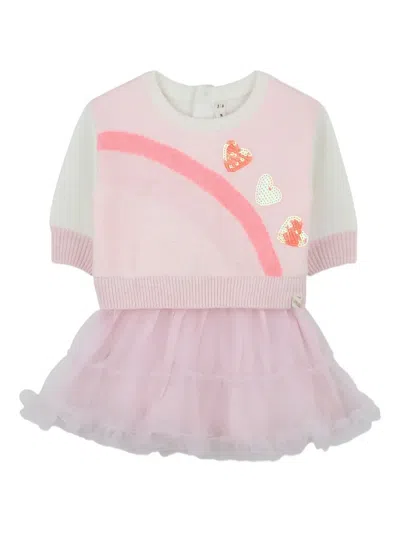 Billieblush Babies' Heart-embellished Knitted Dress In Pink