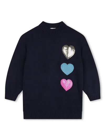 Billieblush Kids' Heart-patches Knitted Dress In 蓝色