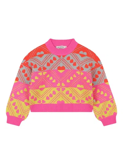 Billieblush Kids' Heart-patterned Knitted Sweater In Black