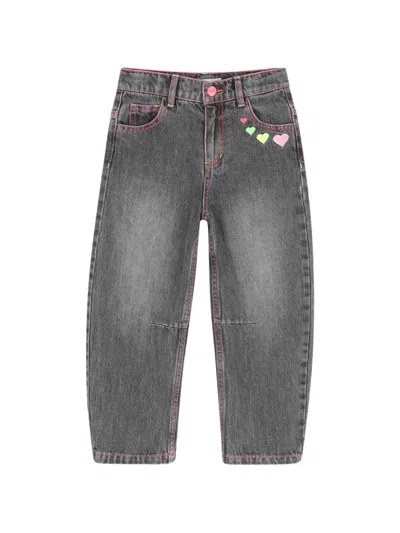 Billieblush Kids' Heart-embroidered Jeans In Gray