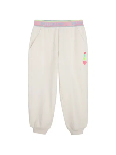 Billieblush Kids' Heart-embroidered Ribbed Track Pants In White