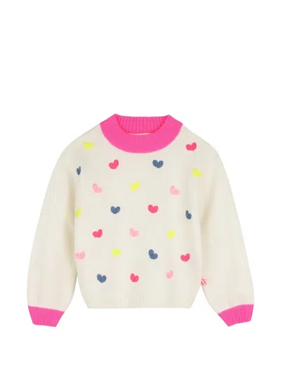 Billieblush Kids' Heart-embroidered Ribbed-trim Sweater In Multi