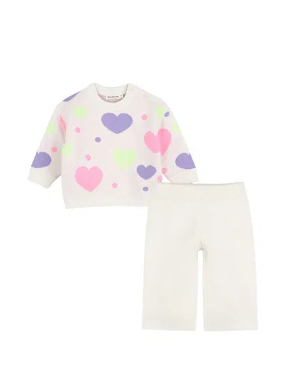 Billieblush Babies' Heart-intarsia Knitted Sweater And Trousers Set In White