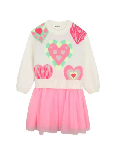 Billieblush Kids' Heart-intarsia Tulle-skirt Dress In Multi