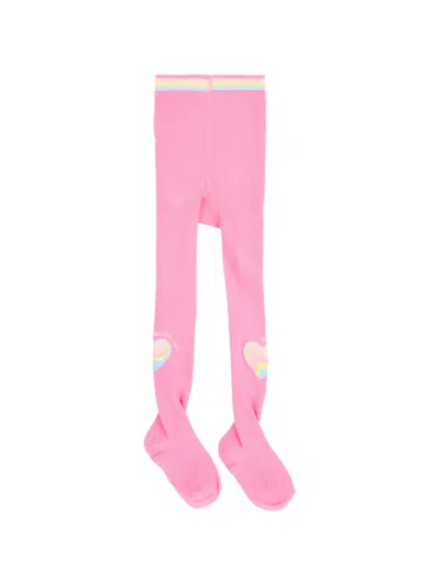 Billieblush Kids' Heart-motif Rainbow-striped Tights In Pink