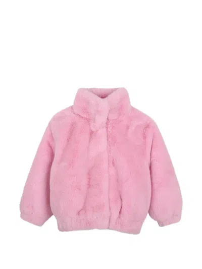 Billieblush Kids' Heart-patch Fur Coat In Pink