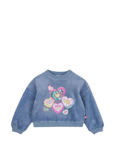 Billieblush Kids' Heart-patch Sequin-embellished Sweater In Blue