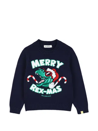 Billieblush Kids' Intarsia-knit Embroidered Sweater In Blue