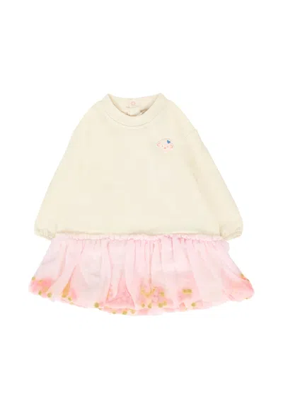 Billieblush Ivory Dress For Baby Girl With Sheep In Pink