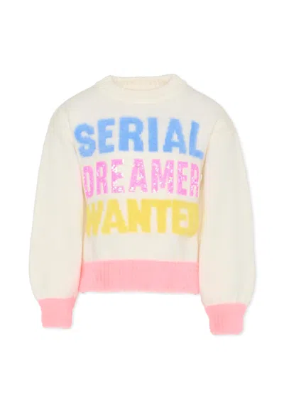 Billieblush Kids' Ivory Sweater For Girl With Writing In White