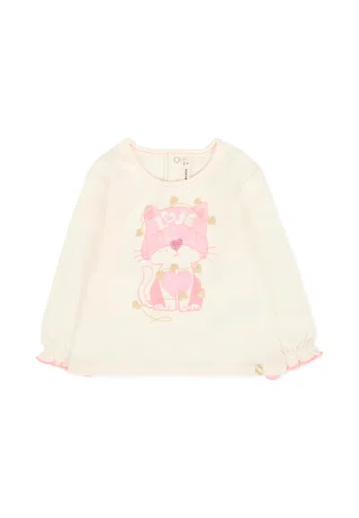 Billieblush Ivory T-shirt For Baby Girl With Cat In White