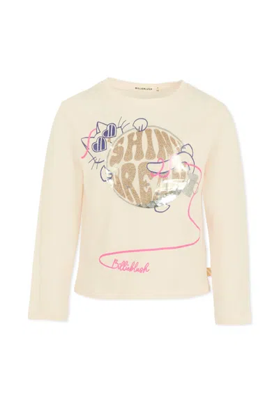 Billieblush Kids' Ivory T-shirt For Girl With Cat In Neutral
