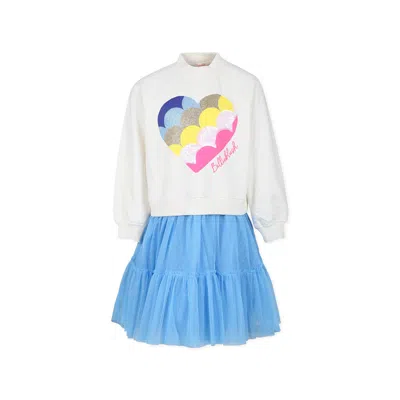 Billieblush Kids' Ivory T-shirt For Girl With Hearts In Multicolor
